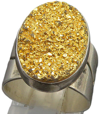 JAY KING DTR 925 Silver  Vintage Oval Yellow Druzy Swirl Ring Sz 7  RG24466