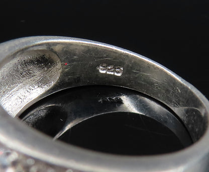 925 Silver  Vintage Ribbed Center & Cubic Zirconia Edge Ring Sz 7  RG25801