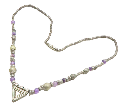 925 Sterling Silver  Vintage Petite Amethyst Beaded Chain Necklace  NE2233