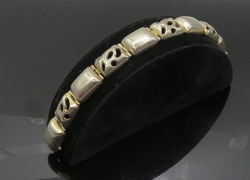 DESIGNER 925 Silver  Vintage Cutout Dome Hinge Link Chain Bracelet  BT8322
