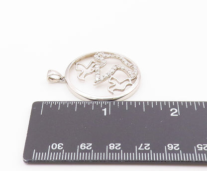925 Sterling Silver  Vintage Cubic Zirconia Doves Outline Pendant  PT18475