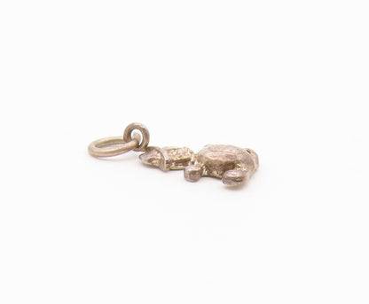 925 Sterling Silver  Vintage Petite Dark Tone Teddy Bear Pendant  PT12713