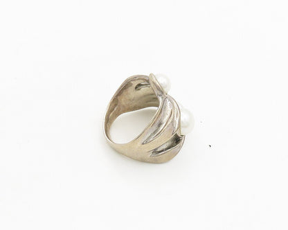 HAGIT GORALI 925 Sterling Silver Sterling Vintage 3 Pearls Ring Sz 5.5 RG18985