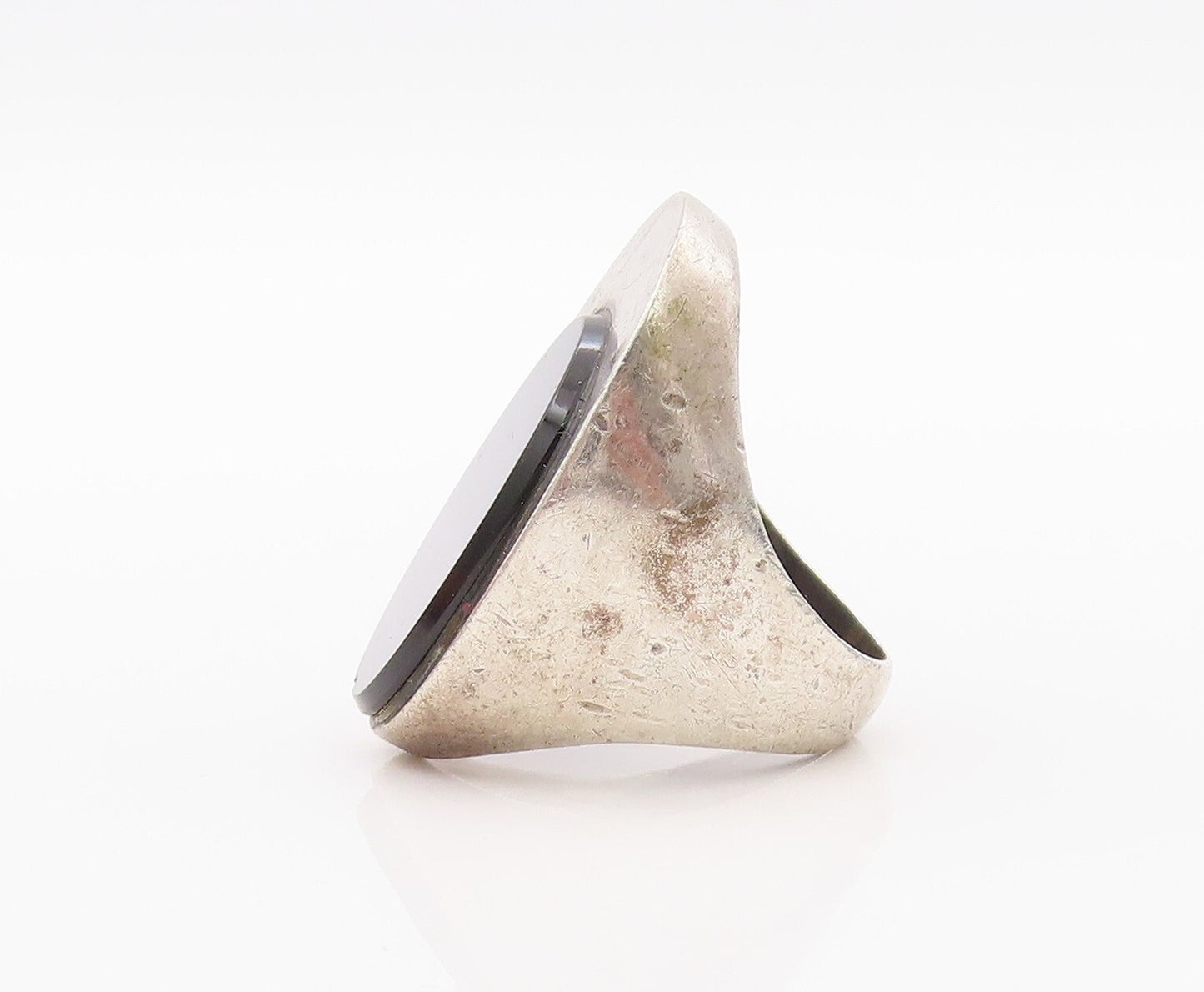925 Sterling Silver Vintage Ring Modernist Oval Onyx Design  Sz 6  RG32075