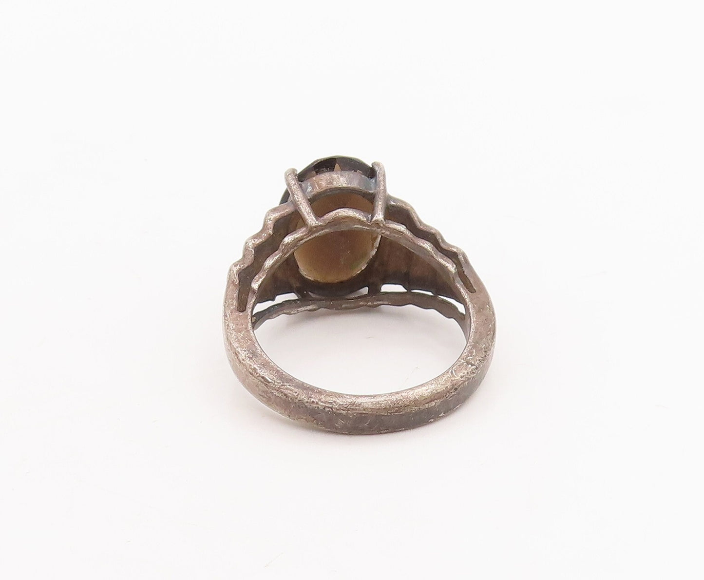 925 Sterling Silver Vintage Ring Step Carved Neck Oval Cut Onyx  Sz 7  RG28719