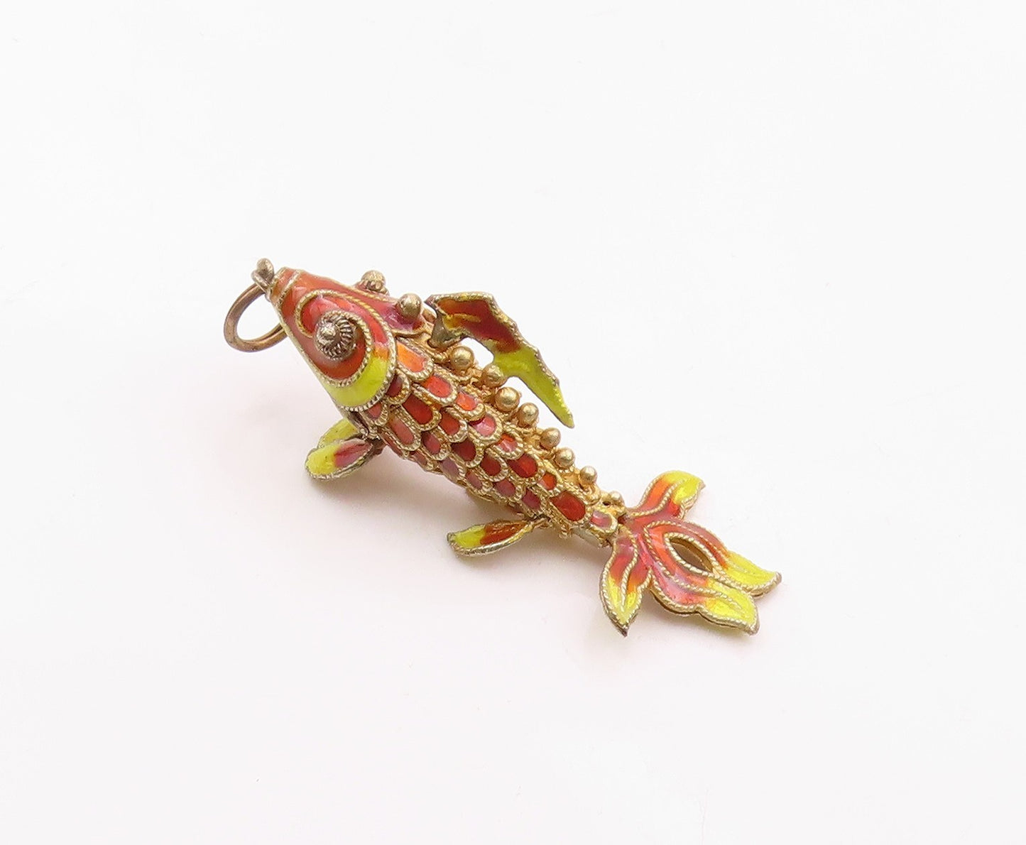 925 Sterling Silver  Vintage Enamel Hollow Koi Fish Motif Pendant  PT18440