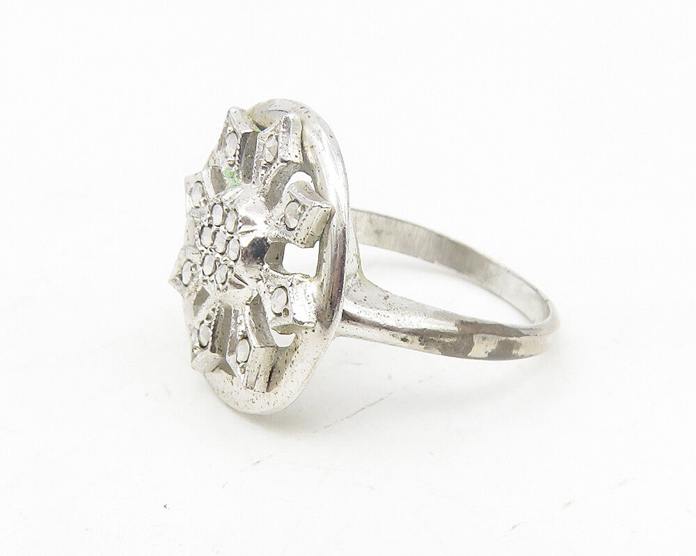 925 Sterling Silver  Vintage Sparkling Open Floral Band Ring Sz 6.5  RG10213