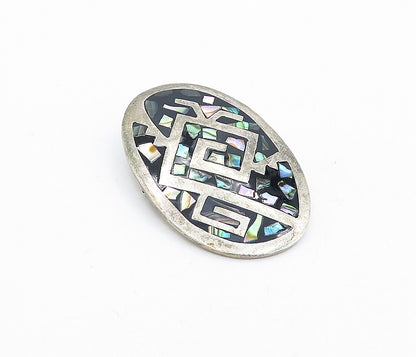 MEXICO 925 Sterling Silver  Vintage Abalone Shell Mosaic Brooch Pin  BP1795