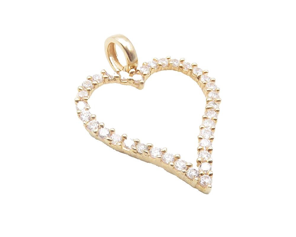 925 Sterling Silver  Sparkling White Topaz Open Love Heart Pendant  PT9717