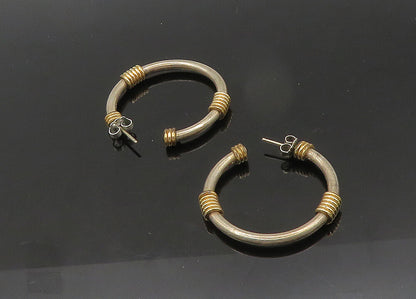 925 Sterling Silver  Vintage Two Tone Wire Wrapped Hoop Earrings  EG10737