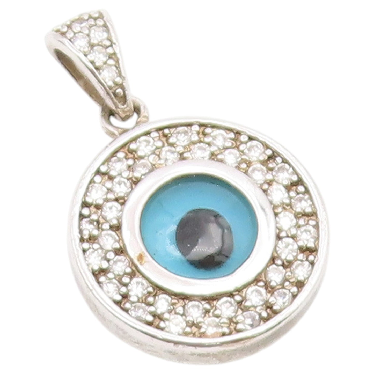 925 Sterling Silver Vintage Pendant CZ Classic Enamel Evil Eye Medal  PT26543
