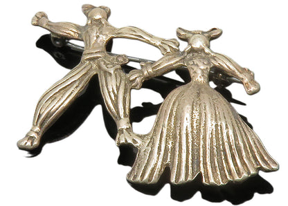 925 Sterling Silver  Vintage Dark Tone Dancing Couple Brooch Pin  BP4943