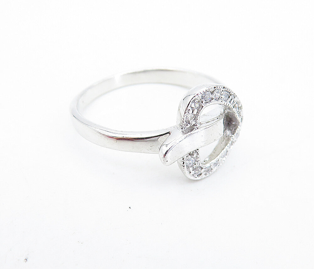 925 Sterling Silver  Shiny Topaz Open Love Heart Buckle Band Ring Sz 8  RG6857