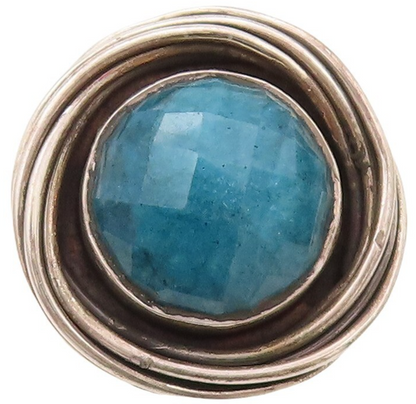 925 Sterling Silver Vintage Ring Designer Carved Round Gemstone  Sz 7  RG30692
