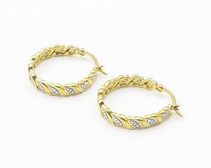 925 Sterling Silver  Genuine Diamonds Gold Plated Shiny Hoop Earrings  EG6219