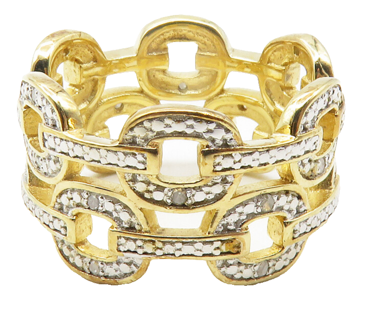 925 Sterling Silver  Genuine Diamonds Gold Plated Band Ring Sz 10  RG11696