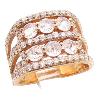 925 Sterling Silver Vintage Ring Gold Plated CZ Statement Band  Sz 7  RG36231