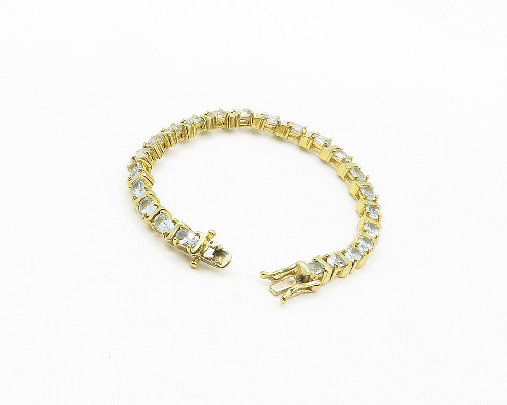 925 Sterling Silver  Prong Set Blue Topaz Gold Plated Chain Bracelet  BT6743