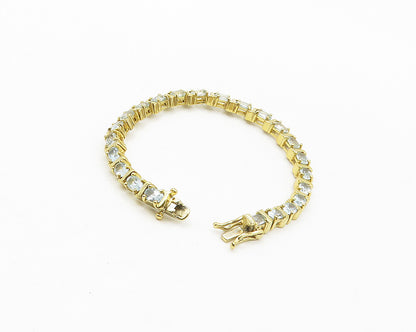 925 Sterling Silver  Prong Set Blue Topaz Gold Plated Chain Bracelet  BT6743