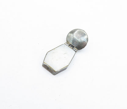 925 Sterling Silver  Vintage Mother Of Pearl Coffin Shape Hinge Pendant PT4731