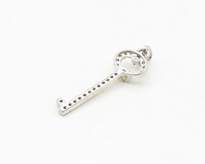 925 Sterling Silver  Vintage Cubic Zirconia Petite Key Motif Pendant  PT14063