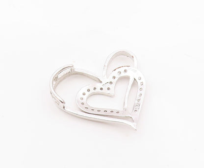 925 Sterling Silver  Vintage Shiny Topaz Open Love Hearts Pendant  PT18904