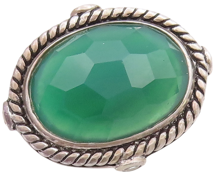925 Sterling Silver Vintage Ring Roped Border Green Onyx & Topaz  Sz 7  RG29395