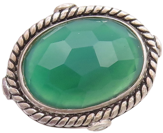 925 Sterling Silver Vintage Ring Roped Border Green Onyx & Topaz  Sz 7  RG29395