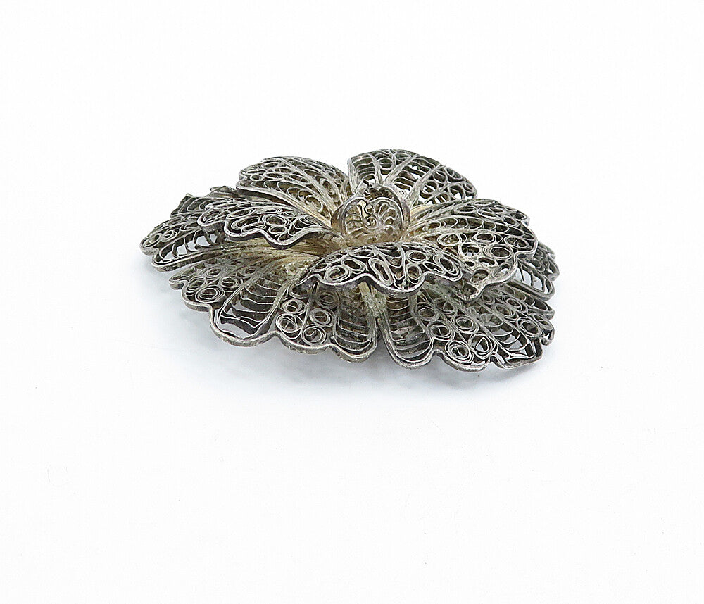 925 Sterling Silver  Vintage Antique Dark Tone Filigree Brooch Pin  BP1129