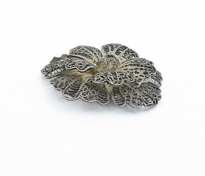 925 Sterling Silver  Vintage Antique Dark Tone Filigree Brooch Pin  BP1129