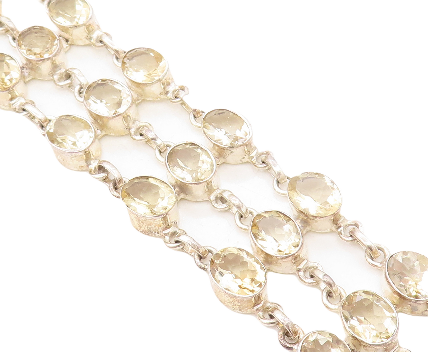 925 Sterling Silver  Vintage Yellow Topaz Three Row Chain Bracelet  BT3150