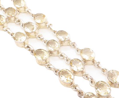 925 Sterling Silver  Vintage Yellow Topaz Three Row Chain Bracelet  BT3150
