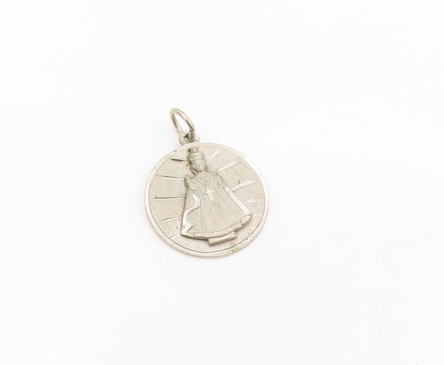 925 Sterling Silver Vintage Pendant Jesus Of Prague Religious Medallion  PT25385