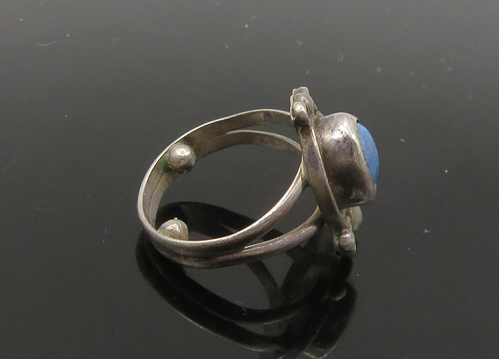NAVAJO 925 Sterling Silver  Vintage Blue Turquoise Band Ring Sz 2  RG22759