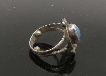 NAVAJO 925 Sterling Silver  Vintage Blue Turquoise Band Ring Sz 2  RG22759