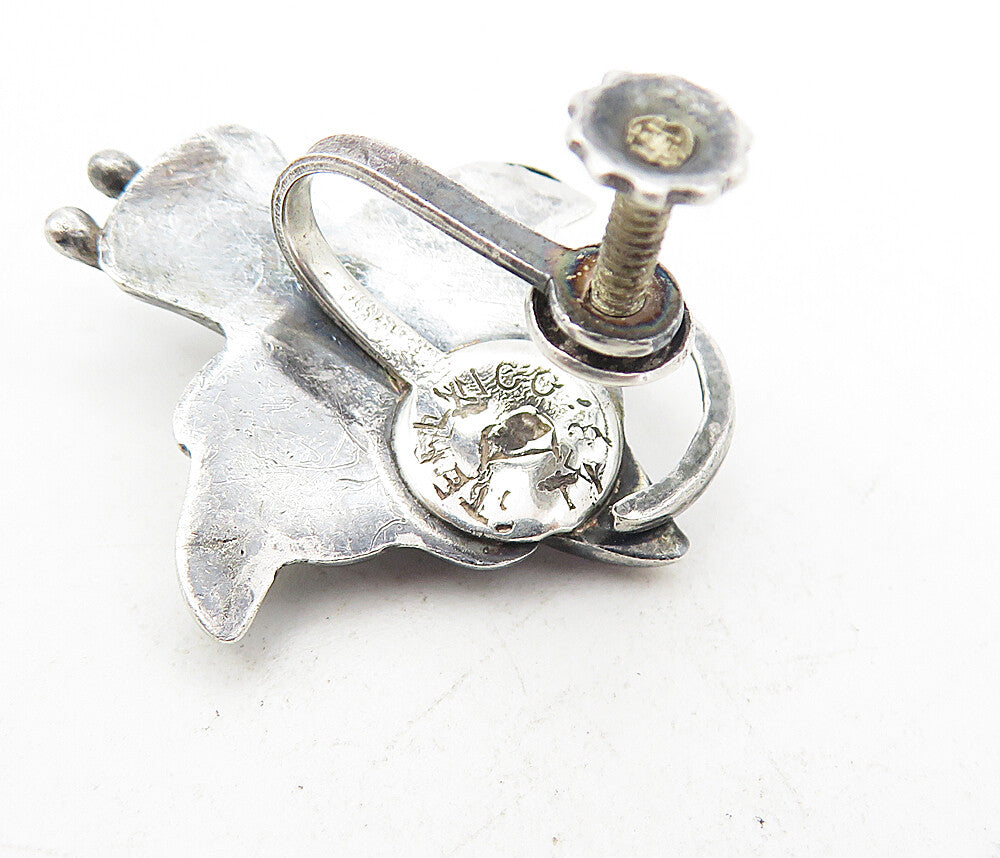 MEXICO 925 Sterling Silver  Vintage Flower Non Pierce Drop Earrings  EG4088