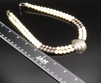 925 Sterling Silver Vintage Graduated Curved Dome Agate & Beads Necklace  NE3870