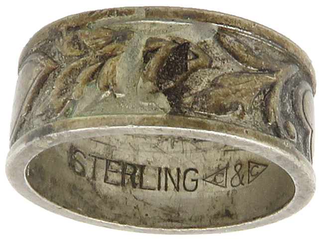 CLARK & COOMBS 925 Silver  Vintage Dark Tone Floral Band Ring Sz 5  RG16557