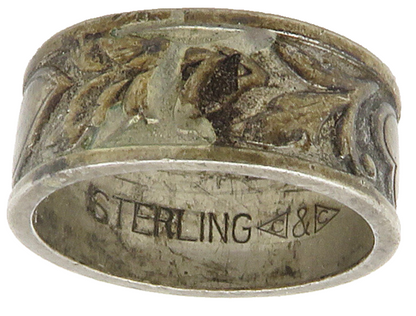 CLARK & COOMBS 925 Silver  Vintage Dark Tone Floral Band Ring Sz 5  RG16557