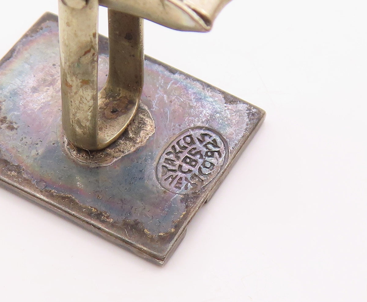 TAXCO 925 Silver  Vintage Carved Stairs Maze Motif Tribal Cuff Links  TR3450
