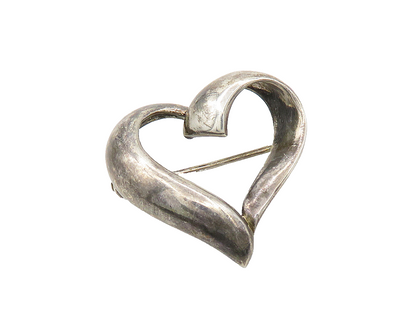 925 Sterling Silver  Vintage Open Dark Tone Love Heart Brooch Pin  BP7468