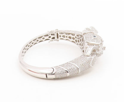 925 Sterling Silver Vintage Bracelet CZ Cluster Majestic Elephant Bangle BT11986
