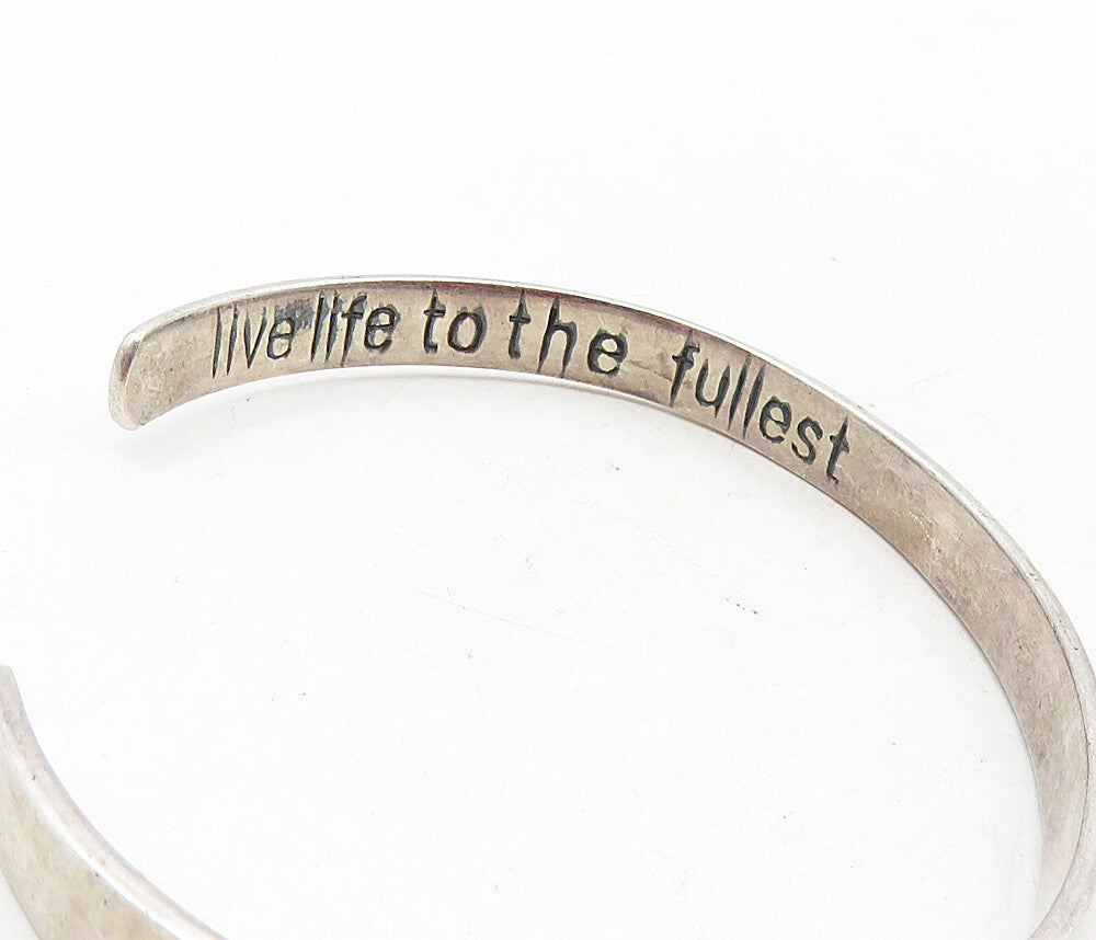 925 Sterling Silver  Vintage Live Life To The Fullest Cuff Bracelet  BT4023
