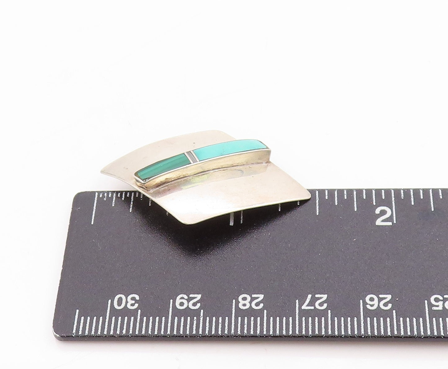 925 Sterling Silver Vintage Brooch NAVAJO Geometric Gemstone Inlay  BP11754