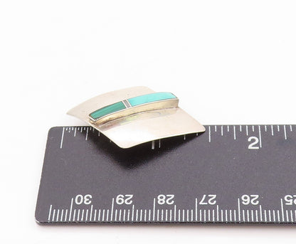 925 Sterling Silver Vintage Brooch NAVAJO Geometric Gemstone Inlay  BP11754