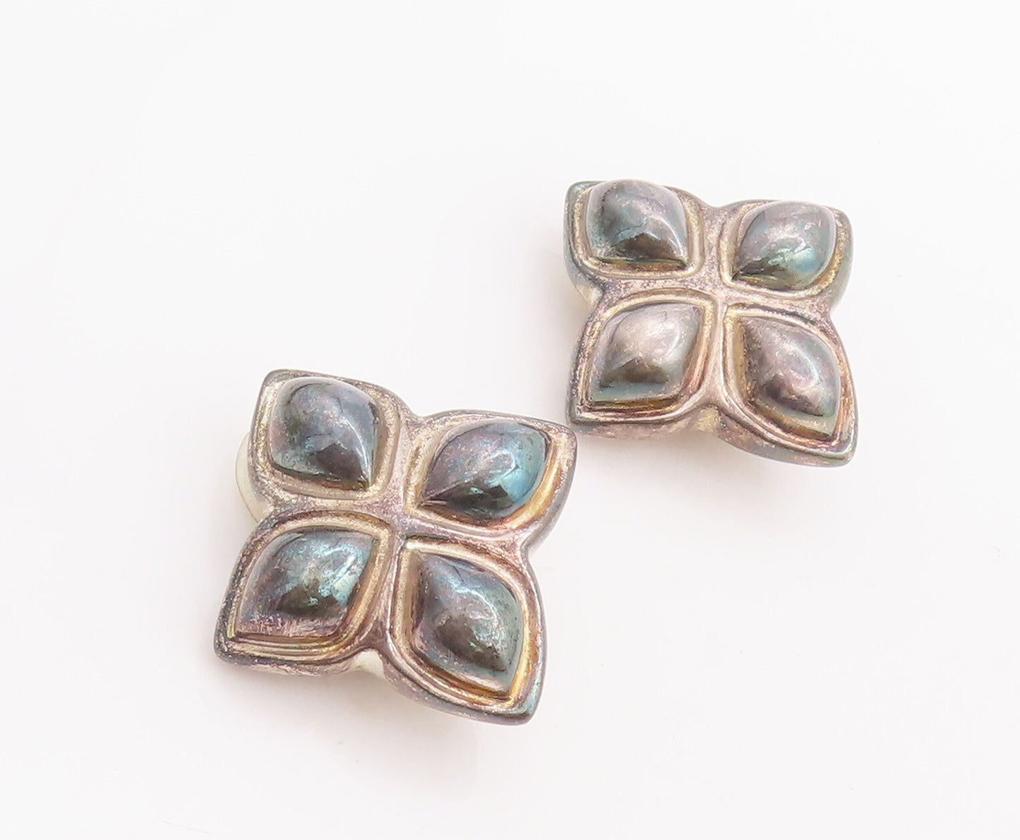 925 Sterling Silver Vintage Earrings PAT AIRESS Puffed 4 Petal Flower  EG13128
