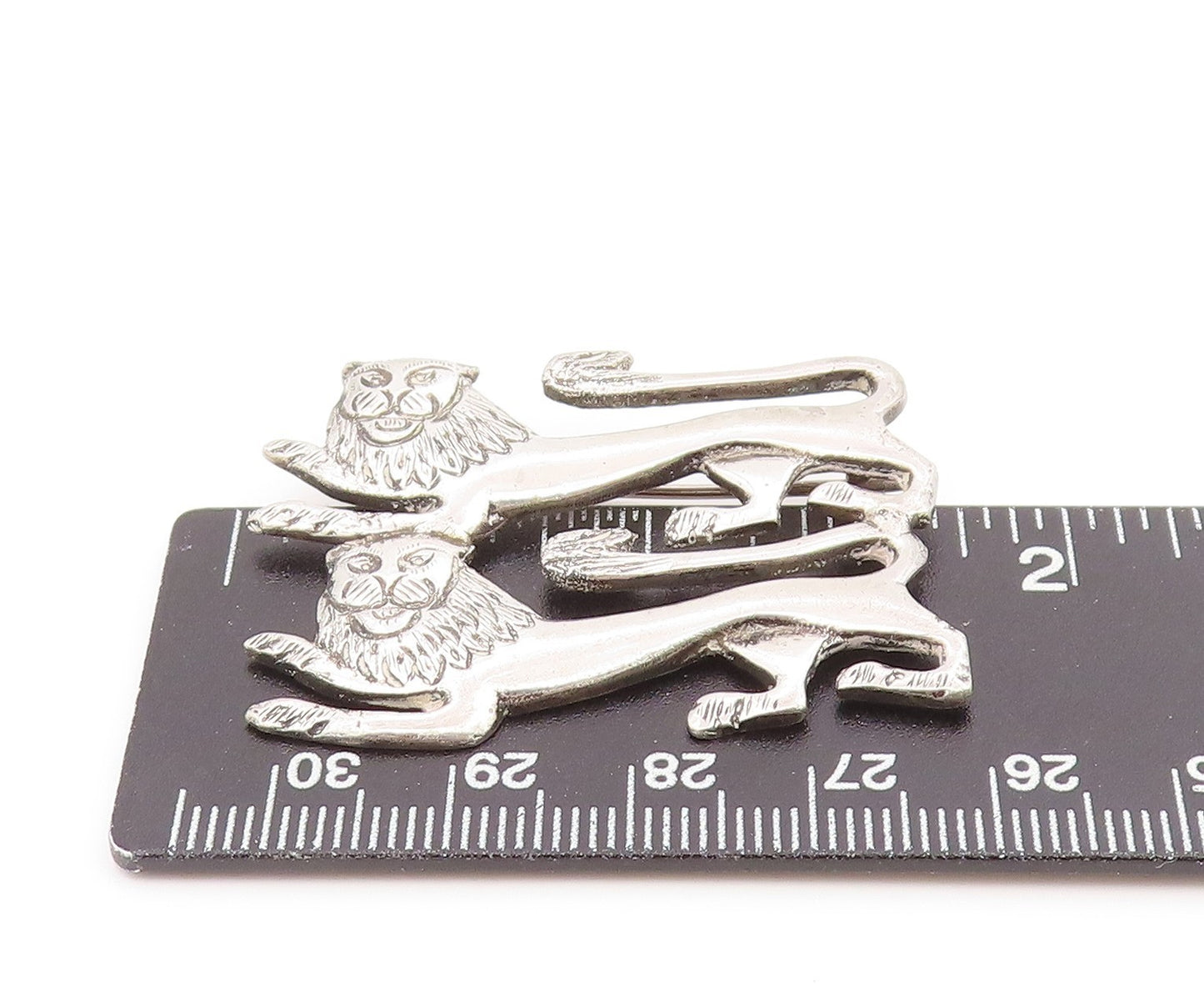 925 Sterling Silver Vintage Brooch Pin Modernist Majestic Heraldic Lions BP12376
