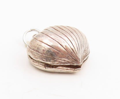 925 Sterling Silver Vintage Pendant Ribbed Puffy Nautical Seashell Charm PT25753