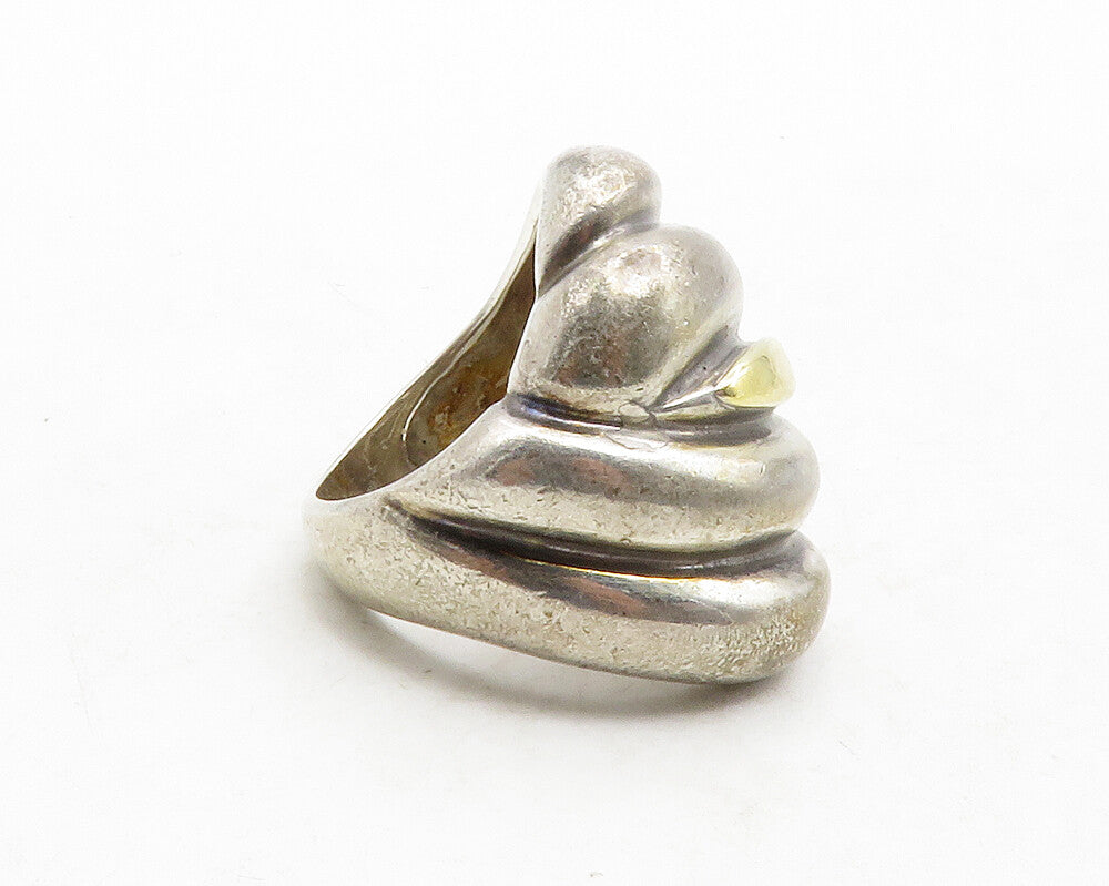 925 Sterling Silver & 14K GOLD  Vintage Two Tone Fluted Band Ring Sz 6 RG13147