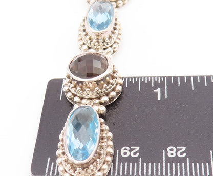 925 Sterling Silver Vintage Bracelet BALI Carved Beaded Two Tone Topaz  BT10397